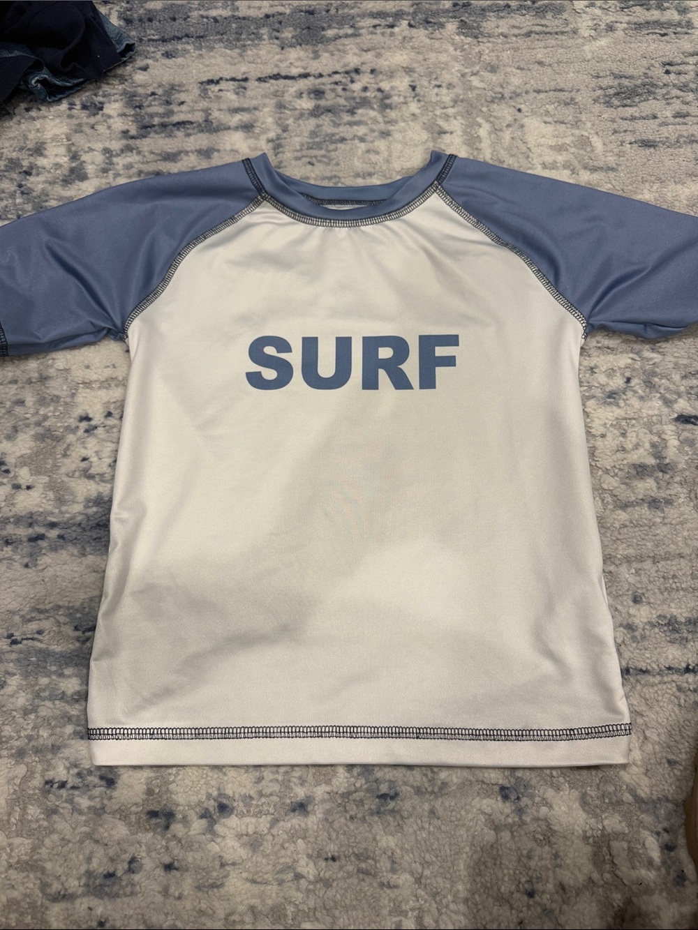 Kids White and Blue 'SURF' Rashguard Swim Shirt